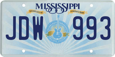 MS license plate JDW993