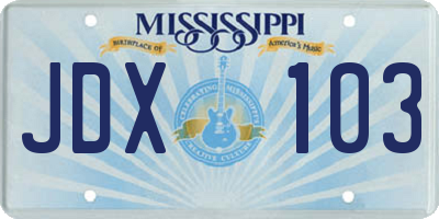 MS license plate JDX103