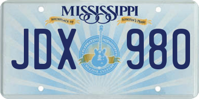 MS license plate JDX980