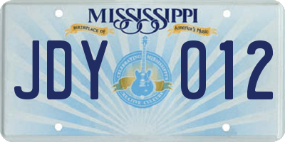 MS license plate JDY012