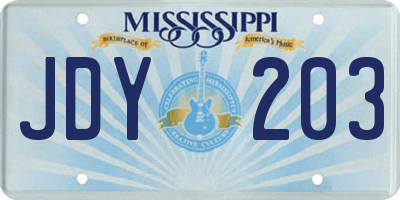 MS license plate JDY203