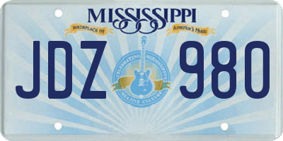 MS license plate JDZ980