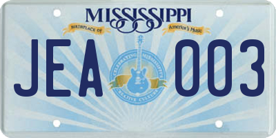 MS license plate JEA003
