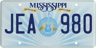 MS license plate JEA980