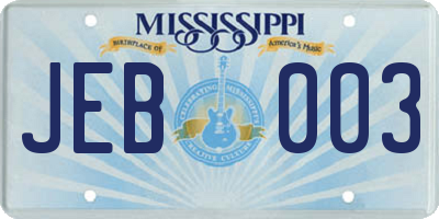 MS license plate JEB003