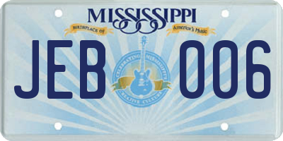 MS license plate JEB006