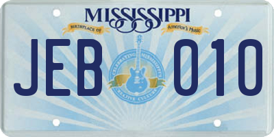 MS license plate JEB010