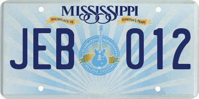 MS license plate JEB012