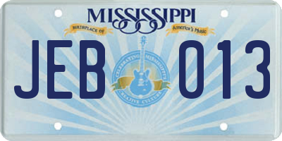 MS license plate JEB013