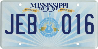 MS license plate JEB016