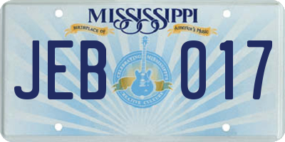 MS license plate JEB017