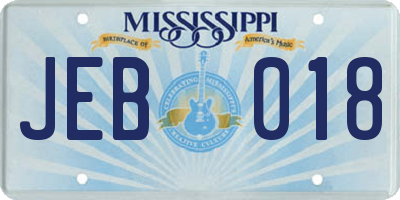 MS license plate JEB018