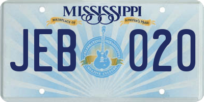 MS license plate JEB020