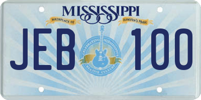 MS license plate JEB100