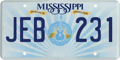 MS license plate JEB231