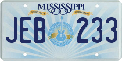 MS license plate JEB233