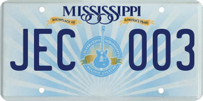 MS license plate JEC003