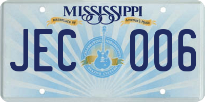 MS license plate JEC006