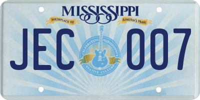 MS license plate JEC007