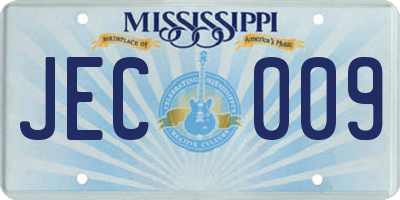 MS license plate JEC009