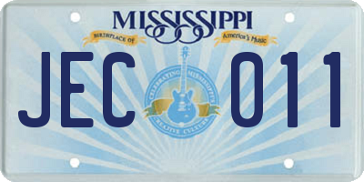 MS license plate JEC011