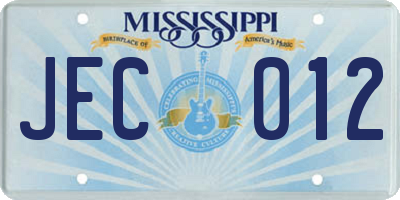 MS license plate JEC012