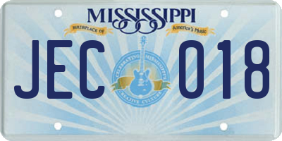 MS license plate JEC018