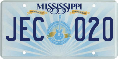 MS license plate JEC020