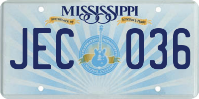 MS license plate JEC036
