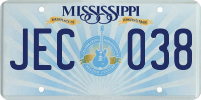 MS license plate JEC038