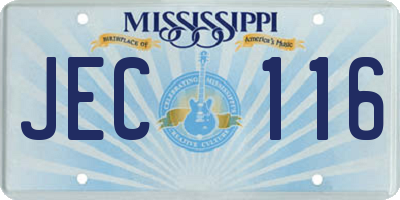 MS license plate JEC116
