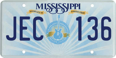 MS license plate JEC136