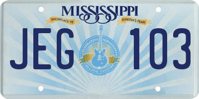 MS license plate JEG103