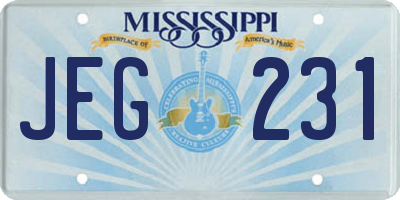 MS license plate JEG231