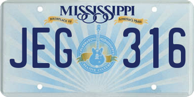 MS license plate JEG316