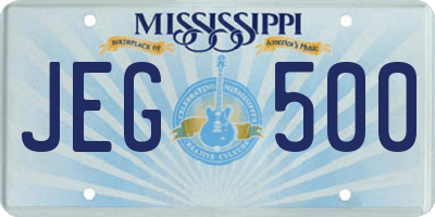 MS license plate JEG500
