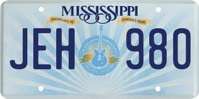 MS license plate JEH980