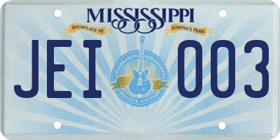 MS license plate JEI003