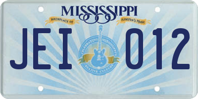 MS license plate JEI012