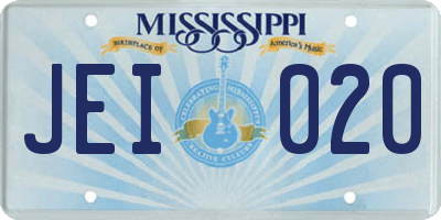 MS license plate JEI020