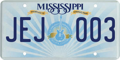 MS license plate JEJ003