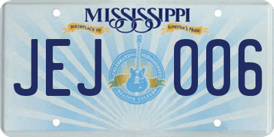 MS license plate JEJ006