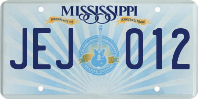MS license plate JEJ012