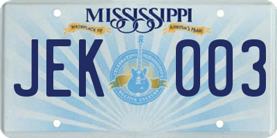 MS license plate JEK003