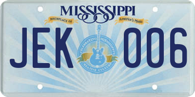 MS license plate JEK006