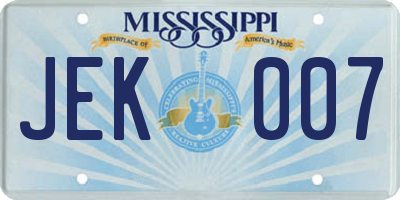 MS license plate JEK007
