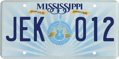 MS license plate JEK012