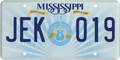 MS license plate JEK019