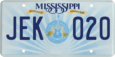 MS license plate JEK020
