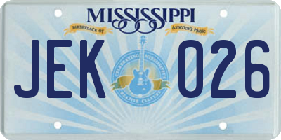 MS license plate JEK026